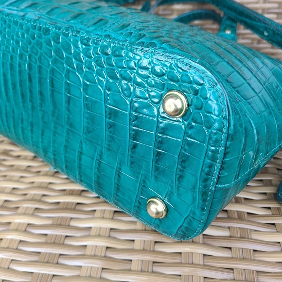 Brahmin Teal Blue Crocodile Embossed Leather Bag Tassel Charm - Picture 10 of 16